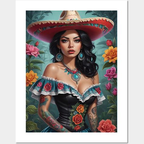 Como La Flor - Orgullo Mexicano - Mexican Style Art***Original Artwork and Coloring by Absinthe Society *** -- Choose from our vast selection of art prints and posters to match with your desired size to make the perfect print or poster. Pick your favorite: Movies, TV Shows, Art, and so much more! Available in mini, small, medium, large, and extra-large depending on the design. For men, women, and children. Perfect for decoration. Mexican Style Art, Mexican Images, Latina Art, Chicano Love, Chicano Drawings, Mexican Home Decor, Calendar Girls, Chicano Art, Mexican American