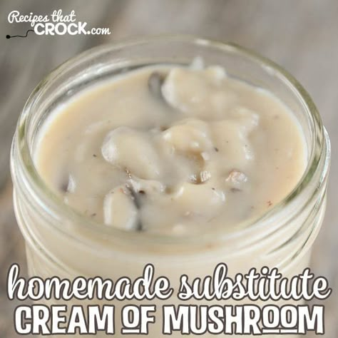 Homemade Substitute Cream of Mushroom Soup for recipes. Our flavorful alternative to canned cream soups in recipes. Cream Soup Substitute, Substitute For Cream, Sausage Crockpot, Cream Soup Recipes, Chicken Tikka Masala Recipes, Cream Of Mushroom Soup, Homemade Mixes, Cream Of Mushroom, Cream Soup