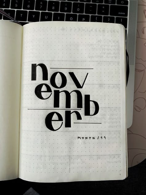 2024 Notebook Ideas, November Diary Ideas, November Aesthetic Journal, Bujo Aesthetic Ideas, Bujo Ideas November, Notebook Creative Design, November Journal Ideas Aesthetic, 2024 Journal Ideas Aesthetic, New Month Journal Page