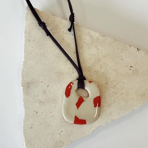 New - Ceramic Necklaces / Adjustable #handmade Ceramic Bead Necklace, Ceramic Necklace Pendant, Clay Necklace Ideas, Ceramic Necklaces, Pottery Necklace, Necklace Clay, Ceramic Beads Necklace, Necklace Hanger, Clay Necklaces