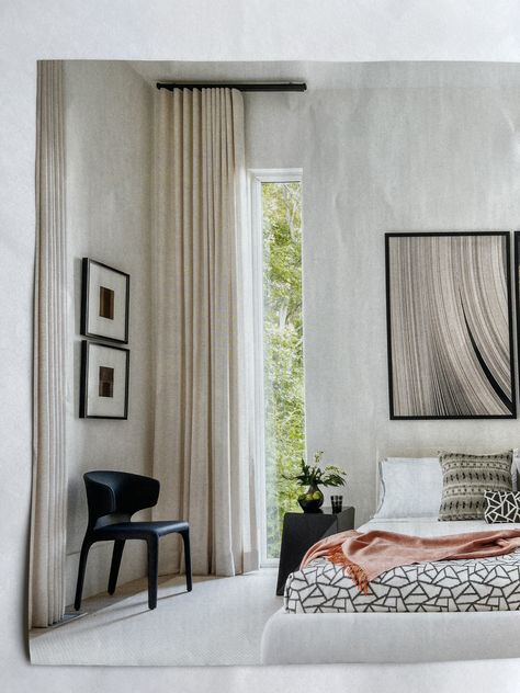 Curtains Close To Wall, Curtains On Tall Windows, Tall Window Bedroom, 1 Curtain Panel On Window, Tall Windows Bedroom, Small Long Windows Bedroom, Tall Curtains Bedroom, Short High Windows Master Bedrooms, Narrow Windows