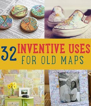 32 Inventive Uses for Old Maps | www.diyprojects.com/32-inventive-uses-for-old-maps/ Map Diy Projects, Old Maps Crafts, Decorating With Maps, Diy Map, Repurposing Ideas, Map Crafts, Map Projects, Travel Crafts, Diy Craft Tutorials