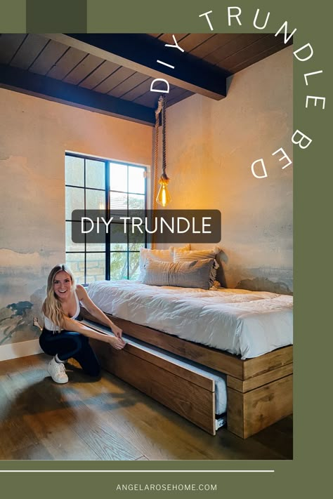 Let me walk you through how I made this DIY trundle bed so you can build one for your space! Trundle Bed Diy, Ikea Trundle, Diy Trundle Bed, Trundle Beds Diy, Diy Trundle, Queen Trundle Bed, Trundle Bed Plans, Diy Boy Bedroom, Angela Rose Home