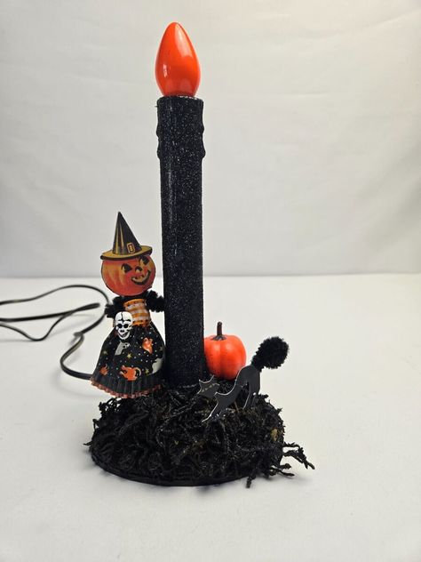 I just added a new item to eBay, Upcycled Halloween Candolier Decor Black & Orange Pumpkin Head With Witch Hat! #eBay #eBaySeller Witch With Black Cat, Halloween Candelabra, Happy Halloween Sign, Vintage Halloween Witch, Happy Halloween Signs, Halloween Floral, Vintage Halloween Decorations, Glass Balls, Pumpkin Head