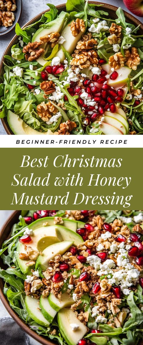 Image for Best Christmas Salad with Honey Mustard Dressing Christmas Salad With Honey Mustard Dressing, Green Salad For Thanksgiving Dinner, Friendsgiving Salad Recipes, Christmas Caesar Salad, Healthy Christmas Salad Recipes, Holiday Honeycrisp Salad Recipe, Holiday Chopped Salad, Best Holiday Salads, Christmas Eve Salad Ideas