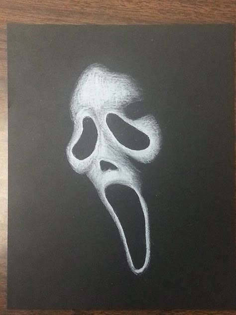 Things To Draw On Black Paper Easy, Drawing With Shadows, Scream Canvas Painting Easy, Halloween Drawings On Black Paper, Easy Paintings Black Background, Drawing White On Black, White Chalk Drawings, Black Paper White Pencil Drawing, High Contrast Drawing