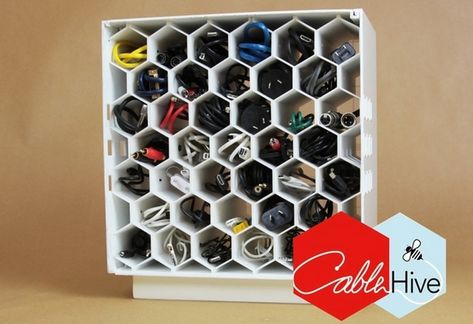 Cable Hive Offers A Stylish Way To Store All Your Cables And Wires Honeycomb Shelves, Electronics Storage, Hide Wires, Diy Toilet, Studio Music, Organisation Hacks, Electronic Organization, Cord Storage, Wire Storage