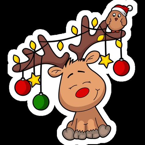 Meet the smallest and cutest of Santa's reindeer. The pretty deer has decorated its horns with a garland and is ready to celebrate the wonderful winter holidays Christmas and New Year! The holiday... Reindeer Drawing, Deer Sticker, Kawaii Christmas, Christmas Doodles, Christmas Rock, Gif Maker, Holiday Stickers, Christmas Drawing, Santa And Reindeer