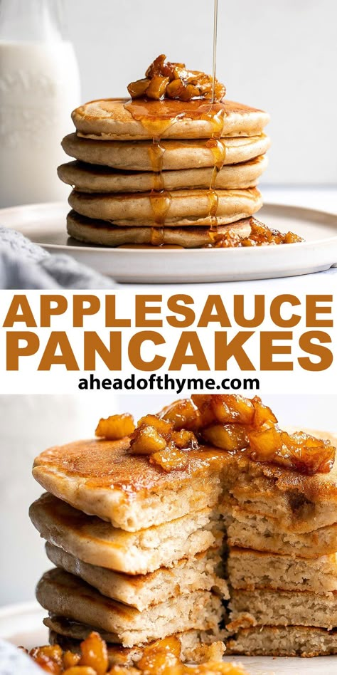 Applesauce Pancakes Easy, Applesauce Used In Recipes, Apple Sauce Pancakes For Baby, Recipes With Apple Sauce, Apple Breakfast Recipes Healthy, Apple Sauce Pancakes, Healthy Oatmeal Bake, Newlywed Recipes, Pancakes With Applesauce