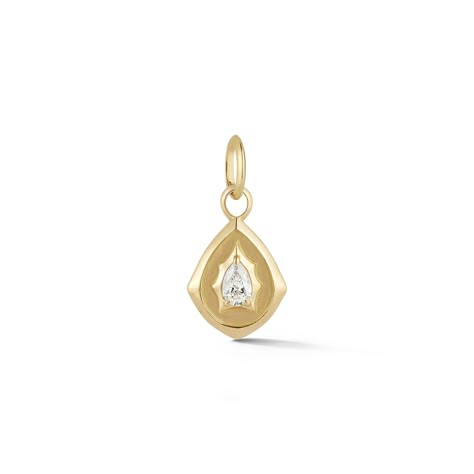 Set in our signature Alchemy setting, the Envoy Charm is the perfect mix between an heirloom pendant and an easy stacking piece. Handcrafted in 18-Karat gold and featuring a single pear-shaped diamond, the Envoy Charm will quickly become your go-to everyday talisman. Wear this piece on a classic chain like the Curb Link and pair it with diamond heavy charms like the Crescent Charm for a look that easily transitions from day to night. MATERIALS & MEASUREMENTS Material: 18-Karat Gold Size: approx. Gold Chain With Pendant, Water Element, Medallion Necklace, Unique Jewelry Designs, Pear Diamond, Pear Shaped Diamond, Gold Wedding Band, Chain Pendants, 18k Rose Gold