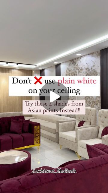 Cyrus Atelier on Instagram: "Try these Asian paints @asianpaints colours on your ceiling !! Follow @architect_shalinth for more such content!! #paint #wallpainting #asianpaints #falseceiling #ceilingpainting #design #interiordesign #architecture #paintprotection #painting🎨 #wallcolor #colorideas #chennaiinteriors" False Ceiling Colour Ideas, Wall Painting For Hall, Asian Paints Wall Designs, Asian Paints Colour Shades, Asian Paint Design, Asian Paints Royale, Asian Paints Colours, Asian Bedroom, Ceiling Paint Colors