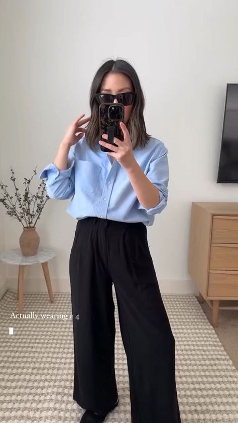 Women’s Oxford Shirt Outfit, Blue Oxford Shirt Outfit Women, Blue Dress Shirt Outfit, Monochromatic Outfit Casual, Oxford Shirt Women Outfit, Oxford Shirt Outfit, Boyfriend Shirt Outfits, Dress Shirt Outfit, Boho Business Casual