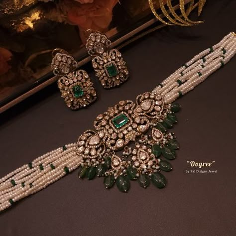 Dogree - Moissanite Polki Choker Set Polki Choker Set, Polki Choker, Indian Wedding Jewelry Sets, Neck Pieces Jewelry, Antique Necklaces Design, Indian Bridal Jewelry Sets, Fancy Jewelry Necklace, Antique Jewellery Designs, Jewelry Set Design