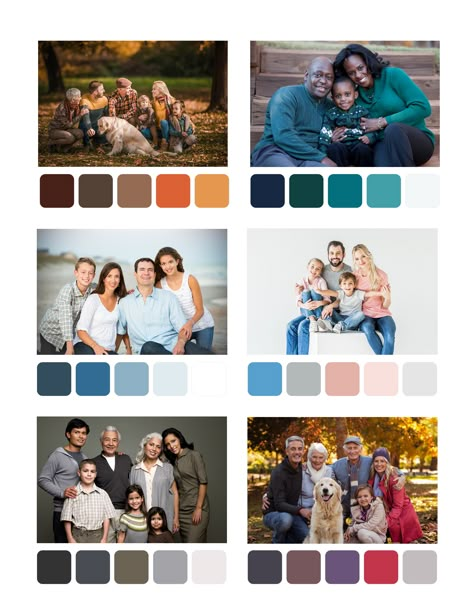 The Best Color Schemes for Color Coordinated Family Photos Family Color Schemes, Family Photo Color Scheme, Picture Color Schemes, Winter Family Pictures, Summer Family Pictures, Family Portrait Outfits, Family Photos What To Wear, Family Photo Colors, Big Family Photos