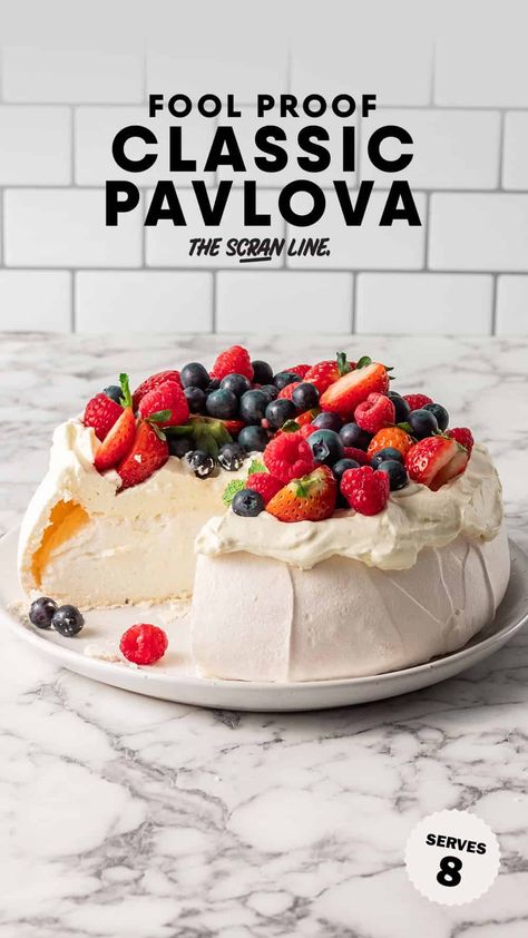 Pavlova Recipe (Fool Proof) Pavlova Recipe Easy, Australian Pavlova, Pavlova Photography, Classic Pavlova Recipe, Pavlova Toppings, Pavlova Dessert, Grazing Platter, Pavlova Cake, Dinner Party Desserts