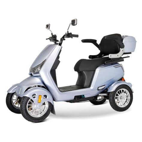 Electrac Luxury Electric 4-Wheel Adults Mobility Scooter Powered Wheelchair for Senior & Disabled Elderly 1000W 60V 20AH All Terrain 15.5Mph Long Range 31miles 440lbs Capacity (Silver) Powered Wheelchair, Electric Wheelchair, Mobility Scooter, Night Driving, Phone Charging, Electric Scooter, Scooters, Electric Cars, Higher Power