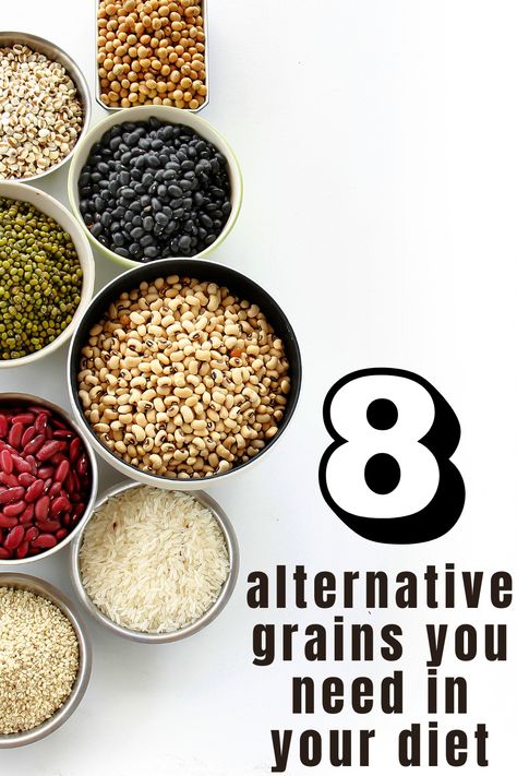 This list of healthy grains will give you creative ways to use grains. Adding whole grains into your diet is a healthy way to eat more fiber and vitamins. Mill alternative grains into flour, or use them in healthy grain recipes. Healthy grain free recipes, healthy grain recipes, gluten free grains, alternative grains. Gluten Free Whole Grains, Best Grains To Eat, Different Grains, Grain Alternatives, No Grain Diet, Whole Grains List, Growing Grains, Grains List, Healthy Grains Recipes