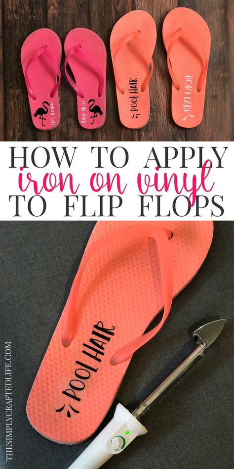 iron on vinyl to flip flops Flip Flop Craft, Personalized Flip Flops, Cricut Business, Cricut Tips, Beach Flip Flops, Vinyl Shirts, Cricut Craft Room, Diy Cricut, Cricut Explore Air