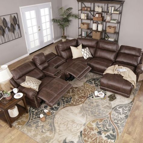 Two Recliners In Living Room, Brown Sectional Living Room Ideas, Brown Recliner Living Room, Brown Sectional Living Room Decor, Traditional Interior Design Living Room, Sectional Living Room Decor, Affordable Living Room Furniture, Leather Couches Living Room, Brown Couch Living Room