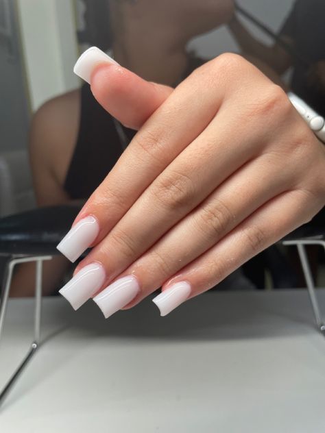 Milky White Medium Square Nails, Milky White Nails Tapered Square, Milky White Gel Nails French, Frosted White Nails Acrylic, Pure White Nails Acrylic, Milky White Medium Nails, Short All White Nails, Short White Arclyc Nail, Plain White Short Nails