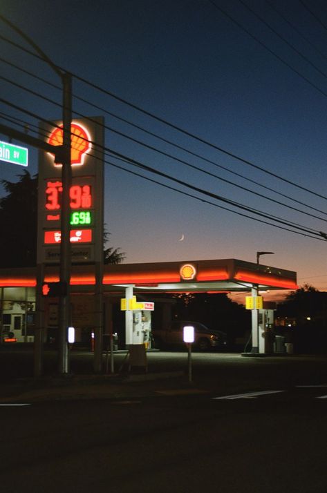 Gas Station At Night, Shell Gas Station, Night Drives, Petrol Station, Night Scenery, Deja Vu, Arte Sketchbook, Cinematic Photography, Camp Half Blood