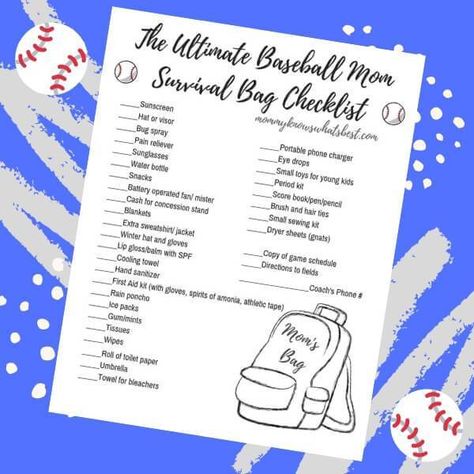 How to Pack the Ultimate Baseball Mom Survival Bag (Printable Checklist!) Mom Bag Essentials, Bug Hats, Mom Survival Kit, Mom Checklist, Softball Crafts, Baseball Ideas, Period Kit, Bag Checklist, Survival Bag