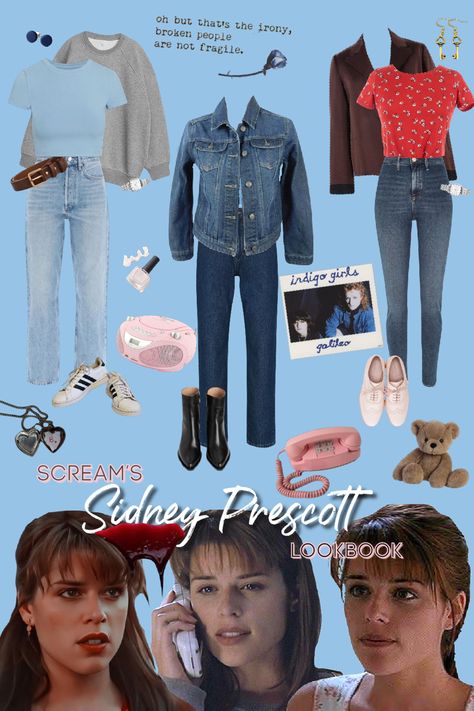 Scream Movie Sidney Outfits, Scream Movie Fashion, Scream Style Outfits, Scream Costume Sydney, Sidney Prescott Outfit Halloween, Sidney Prescott Makeup, Sidney Prescott Cosplay, Sydney Costume Scream, Billy And Sidney Scream Costume