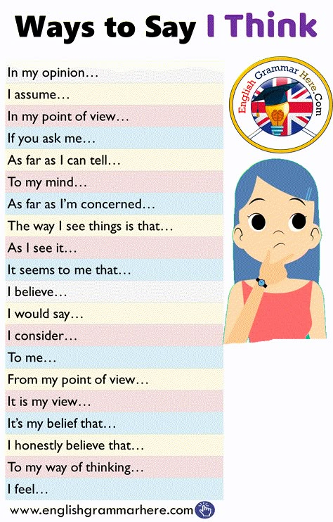 English Ways to Say I Think - English Grammar Here Ways To Say I Think, Studera Motivation, English Learning Spoken, Conversational English, Essay Writing Skills, English Vocab, Good Vocabulary Words, English Language Teaching, Good Vocabulary