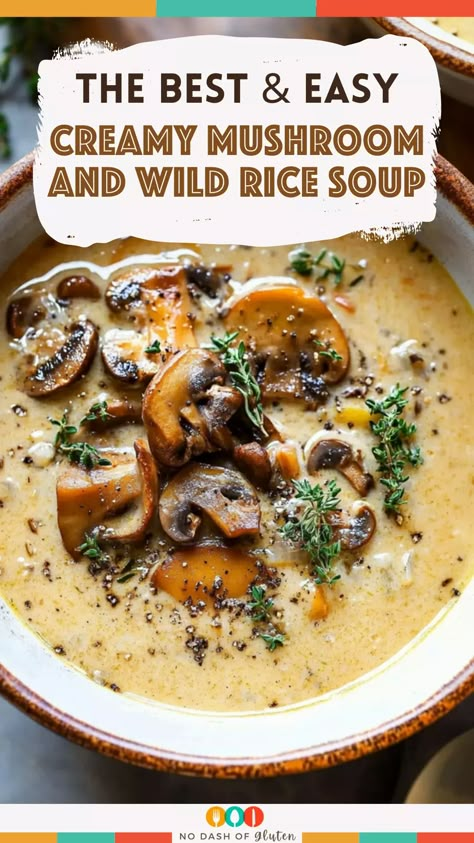 Cozy up with this delicious wild rice and mushroom soup! It’s creamy, earthy, and packed with flavor – a one-pot wonder ready in just 40 minutes! Perfect for a warm, comforting meal. Wild Rice And Mushroom Soup, Vegan Wild Rice, Mushroom Soup Recipe, Mushroom Soup Recipes, Wild Rice Soup, Vegan Soup Recipes, Wild Mushroom, Hearty Soup, Fiber Rich Foods