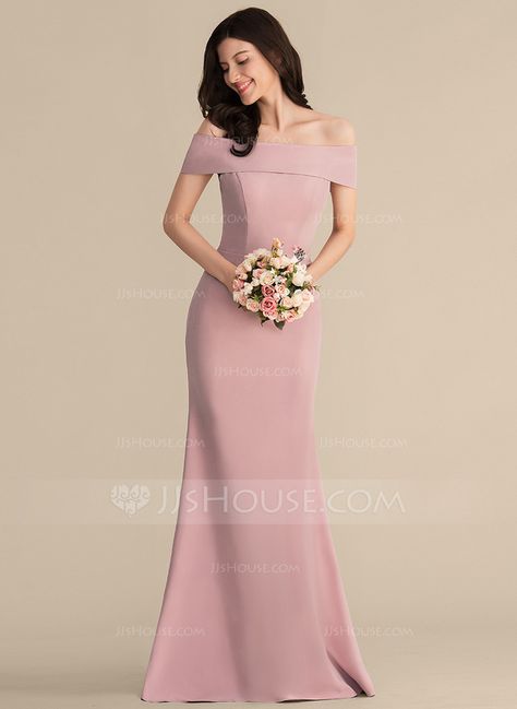 Trumpet/Mermaid Off-the-Shoulder Floor-Length Stretch Crepe Bridesmaid Dress Crepe Bridesmaid Dress, Off Shoulder Bridesmaid, Off Shoulder Bridesmaid Dress, Mob Dress, Blush Pink Bridesmaids, Grey Bridesmaids, Maid Of Honour Dresses, Mermaid Bridesmaid Dresses, Dior Fashion