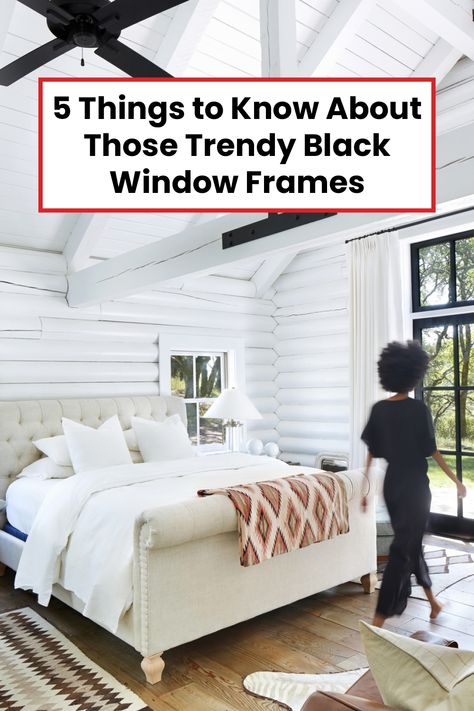 Have you noticed black-framed windows popping up on your social feeds or in new-build homes in your neighborhood? If so, we’re not surprised. #blackwindows are trending. “We’re seeing a major shift in demand,” says Lizette Sinhart, a Realtor in Westchester, New York. “Almost all new-construction homes are gravitating toward black-framed windows and phasing out the white. ” But is this a flash-in-the-pan fad or a lasting look? Here’s what you need to know about black window frames. Mix Black And White Windows, Pros And Cons Of Black Windows, How To Add Windows To Your House, White Colonial Black Windows, Black Bedroom Windows, Black Window Frames With Curtains, Black Or White Window Frames, Colonial House Black Windows, White Windows Vs Black Windows