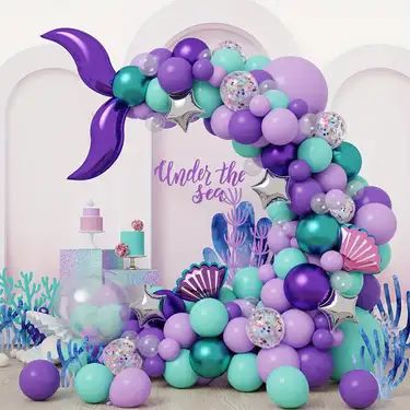 Mermaid Balloon Garland, Purple Birthday Party, Baby Shower Balloon Decorations, Mermaid Birthday Decorations, Balloon Wreath, Mermaid Balloons, Mermaid Party Supplies, Baby Shower Purple, Mermaid Party Decorations