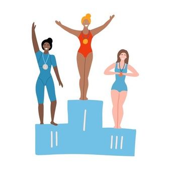 Medals And Trophies, Olympic Podium, Female Swimmers, Gymnastics Skills, Pool View, Different Races, Olympic Medals, Sport Games, Hand Drawn Vector Illustrations