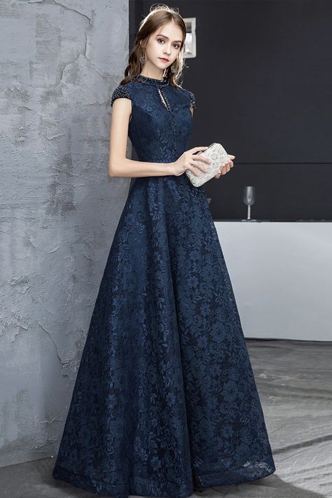 Long Party Dress, Floor Length Prom Dresses, Blue Evening Dresses, Dresses Blue, Party Dress Long, Blue Lace, Special Occasion Dresses, Occasion Dresses, Mother Of The Bride