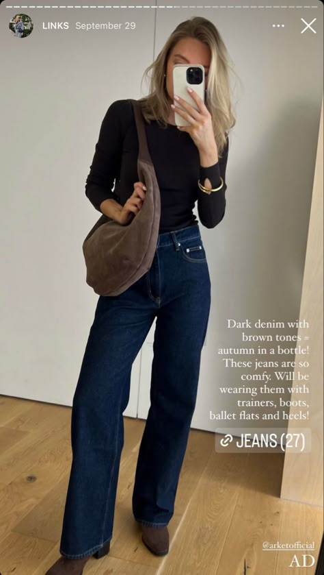 Blue Jeans Outfit Winter, Denim Outfit Winter, Dark Washed Jeans Outfit, Casual Work Outfit Winter, Blue Denim Outfits, Dark Blue Jeans Outfit, Momma Outfits, Dark Jeans Outfit, Blue Denim Jeans Outfit