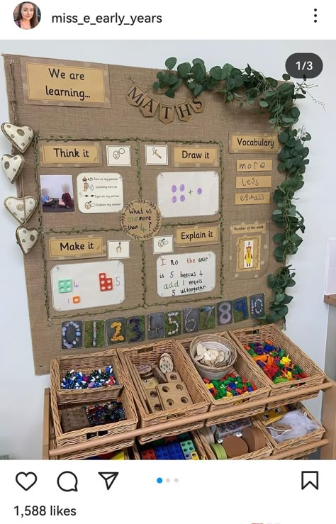 Nursery Display Boards, Nature Based Classroom, Reception Maths, Maths Working Wall, Maths Eyfs, Year 1 Classroom, Natural Classroom, Reception Classroom, Maths Display