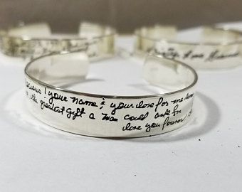 Items similar to Baseball cuff bracelets made from real baseballs on Etsy Silver Hand Stamped Bracelets For Wedding, Silver Hand-stamped Bracelet For Wedding, Vintage Silver Stamped Bracelet, Vintage Antique Silver Stamped Bracelet, Silver Hand Stamped Cuff Bracelet For Personalized Gift, Silver Engraved Bracelet, Old Greeting Cards, Handwriting Bracelet, Engraved Handwriting