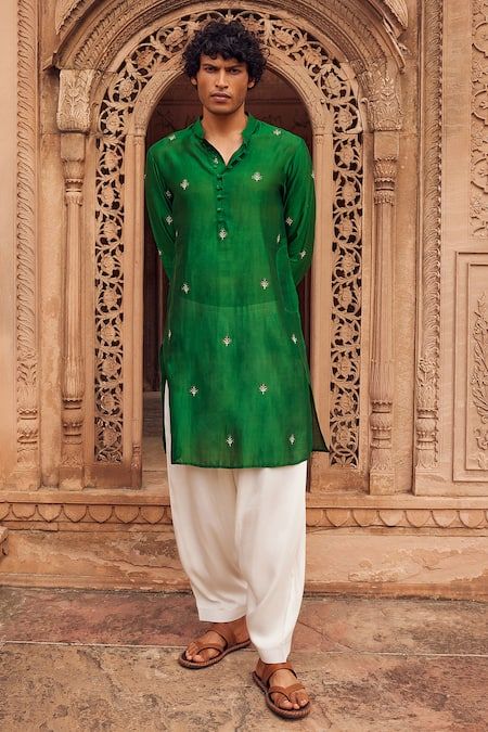 Men Navratri Kurta Design, Luxury Green Raw Silk Sherwani, Printed Mens Kurta, Luxury Dola Silk Unstitched Wedding Suit, Mehendi Kurta For Men, Transitional Embroidered Raw Silk Lawn Suit, Traditional Silk Lawn Suit For Eid, Festive Cotton Silk Lawn Suit For Transitional Season, Transitional Festive Cotton Silk Lawn Suit