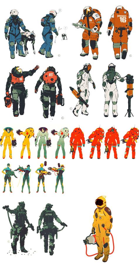 Alexander Watt Spacesuits Tech Suit Sci Fi, Futuristic Hazmat Suit, Space Suits Drawing, Sci Fi Space Suit Concept Art, Sci Fi Reference, Astronaut Character Design Concept Art, Astronaut Design Concept Art, Scifi Suit Concept Art, Syfi Character Design