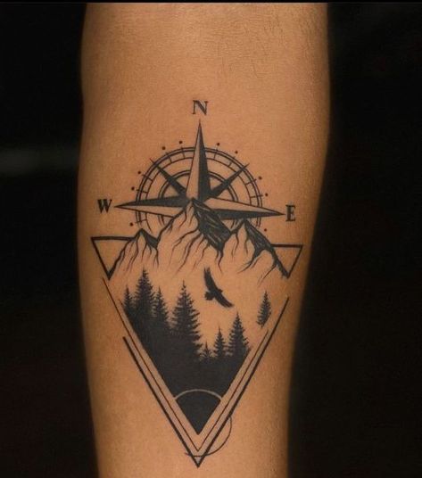 Finding True North: The Allure of Compass Tattoos for Men 2023 - mens-club.online Hiking Tattoos Men, Outdoor Theme Tattoo Sleeve, Adventure Compass Tattoo, Male Arm Tattoo Ideas, Male Arm Tattoos Forearm, Compass Tattoo Design Men Forearm, Animal Tattoos For Men Forearm, Adventure Tattoo Men, Nature Band Tattoo