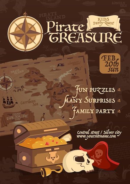 Pirates Poster, Pirates Map, Treasure Poster, Pirates Design, Cartoon Island, Pirates Theme, Kids Pirate Party, Pirate Illustration, Ship Pirate