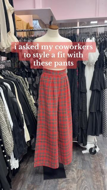 BOOM BABIES on Instagram: "Wide leg plaid trousers are the perfect staple for your winter wardrobe. Available in red plaid and navy plaid!! Y’all know the drill!! Comment your favorite look ❤️ 🏷️ #BoomBabies #Syracuse #SyracuseNY #falloutfits #falloutfitinspo #outfitinspo #outfitideas #personalstyle #styling #stylingtips #stylingideas #fashion #trendingclothes #trendingstyle #ootd #outfits #boutique #boutiquefashion #boutiquestore #plaid #plaidpants #winteroutfits #holidayoutfit #winterfashion #outfitideas #christmasoutfit" Red Plaid Pajama Pants Outfits Aesthetic, Flared Plaid Pants Outfit, Holiday Trousers Outfit, Tweed Trousers Outfit Women, Plaid Pants Outfit Christmas, Baggy Plaid Pants Outfit, Houndstooth Trousers Outfit, Plaid On Plaid Outfit, Plaid Pajama Pants Outfits Aesthetic