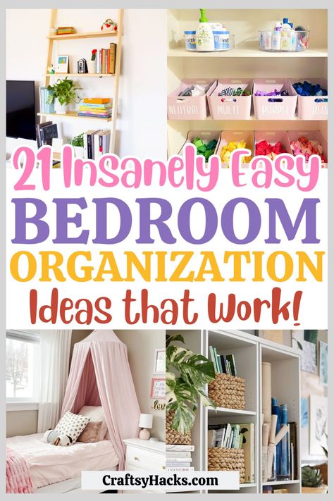 Discover the ultimate guide to declutter and organize your bedroom, transforming it into a serene retreat. These home organizing tips offer simple yet effective bedroom ideas for a clutter-free space. Organising Bedroom Storage Ideas, Teenage Room Organization Ideas, Teenage Room Organization, Organizing Small Rooms Bedrooms, How To Declutter My Bedroom, Storage Ideas For Small Rooms Bedroom, Organizing Shelves Bedroom, Storage Ideas For Teenage Girls Room, Tidy Bedroom Inspiration