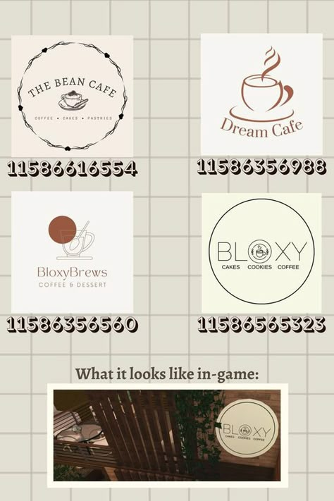 Cafe Decal, Decal Codes Bloxburg, Bloxburg Cafe, Codes Bloxburg, Coffee Decal, Bloxburg City, Bloxburg Town, School Decal, Bloxburg Decals Codes Aesthetic