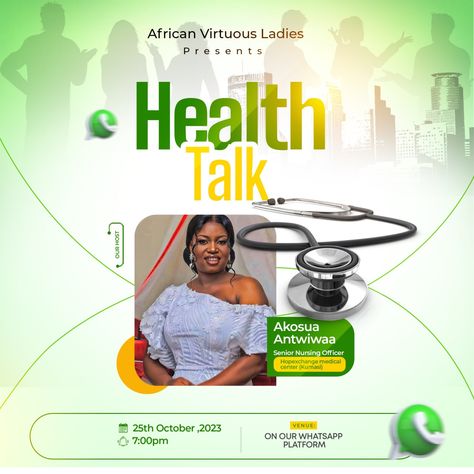 Health talk design for a client. Health Talk Flyer Design, Health Flyer, Beautiful Profile, New Flyer, Beautiful Profile Pictures, Health Post, Nurse Office, Graphic Design Flyer, Flyer Design Inspiration