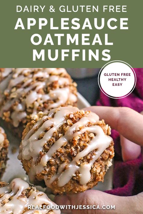 Gluten Free Applesauce Oatmeal Muffins - Real Food with Jessica Paleo Recipes Using Applesauce, Gluten Free Dairy Free Apple Muffins, Gluten Free Flaxseed Muffins, Best Gluten Free Muffin Recipe, Keto Oatmeal Muffins, Gluten Free Applesauce Muffins Recipes, Real Food With Jessica, Gluten Free High Fiber Muffins, Dairy Free Applesauce Muffins