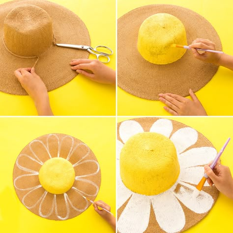 Hat Craft Ideas, Straw Hat Diy, Costume Fleur, Straw Hat Crafts, Diy Study Table, Easy Diy Fashion, Diy Straw, Diy Fashion Trends, Crazy Hat Day