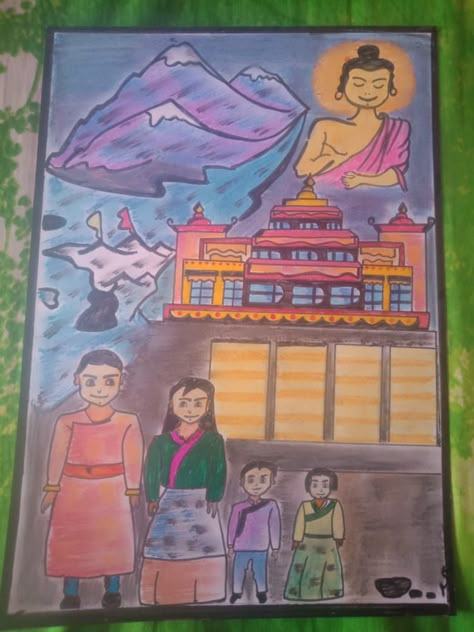 CBSE project Sikkim culture handmade poster / Sikkim temple, dance,dress,god Sikkim Drawing, Culture Of Sikkim Drawing, Sikkim Culture, Easy Scenery, Easy Scenery Drawing, Culture Drawing, Temple Drawing, Handmade Poster, Scenery Drawing