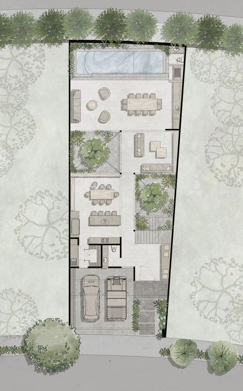 Small Villa Floor Plan, Townhouse Layout, Japanese House Plan, Bali Houses, Villa Layout, Floorplan House, Community House, Small House Blueprints, Atrium House