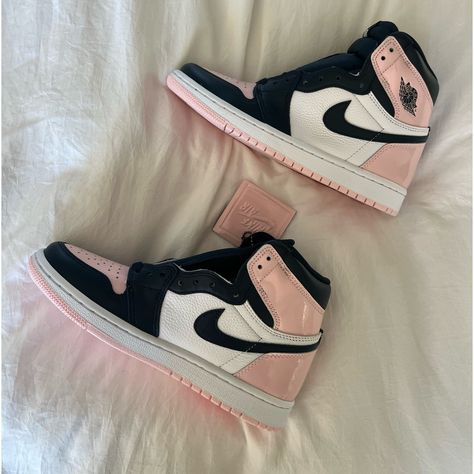 Wmns Air Jordan 1 Retro High “Bubblegum” Deadstock Brand New Still In The Box, Never Worn Size 6 Shiny Pink, Matte Navy Blue And White. Super Cute! Too Small Not Taking Offers! Pink Jordans 1, Retro Shoes Aesthetic, Jordan Shoes Aesthetic, Jordans For Women, Valentines Day Shoes, Pink Air Jordan 1, Best Shoes For Women, Jordan 1 Pink, Cute Jordans